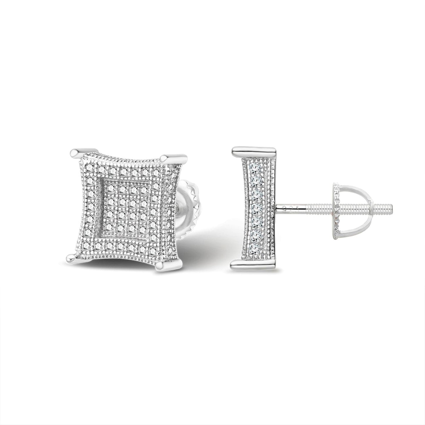 S.Silver Moissanite Square Shape Stud Earrings RP 7/8 Cttw