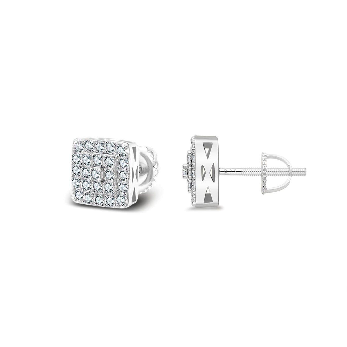 S.Silver Moissanite Square Shape Stud Earrings RP 1/2 Cttw