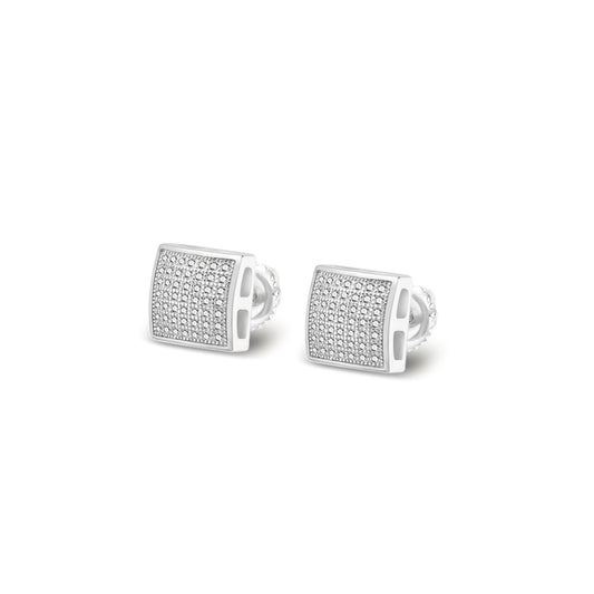Sterling Silver Round Moissanite Square Shape Stud Earrings RP 3/8 Cttw