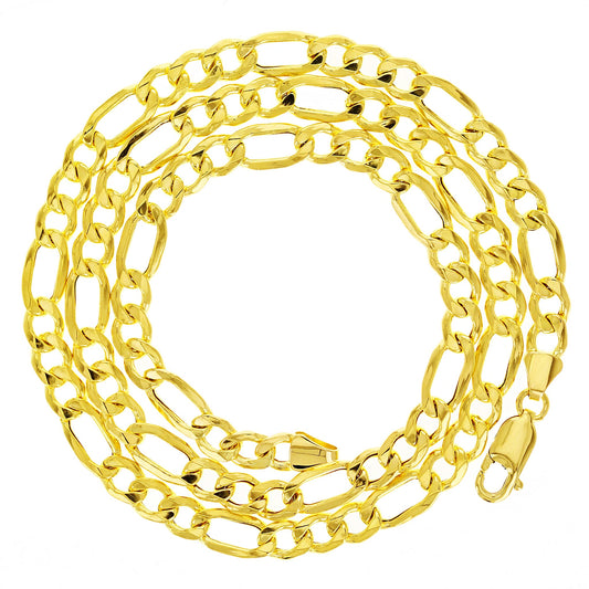 10kt Yellow Gold Hollow Figaro Chain 6.3mm 7 to 30 inches