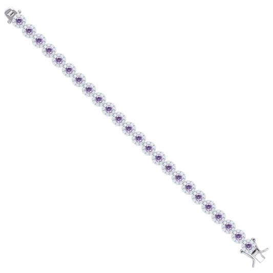 925 Sterling Silver Cz Flower Bracelet 7"