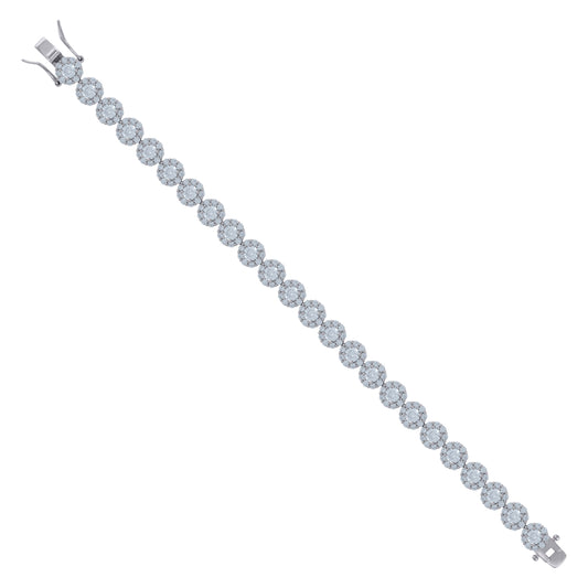 925 Sterling Silver Cz Flower Bracelet 7"