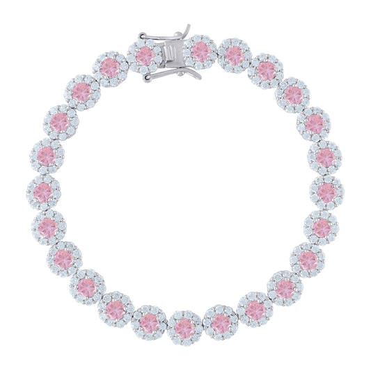 925 Sterling Silver Cz Flower Bracelet 7"