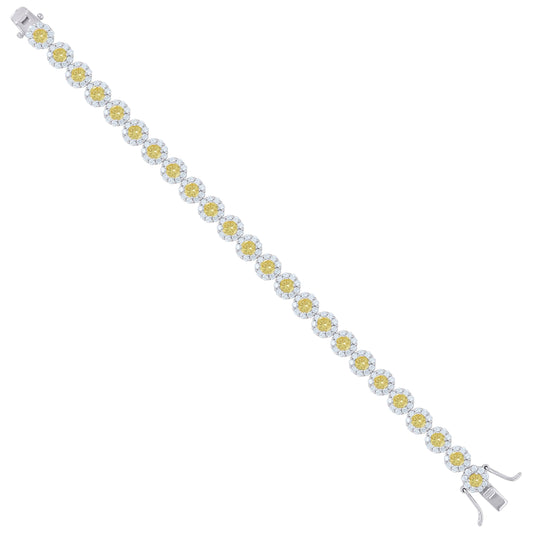 925 Sterling Silver Cz Flower Bracelet 7"