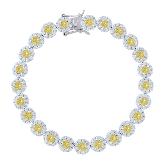 925 Sterling Silver Cz Flower Bracelet 7"