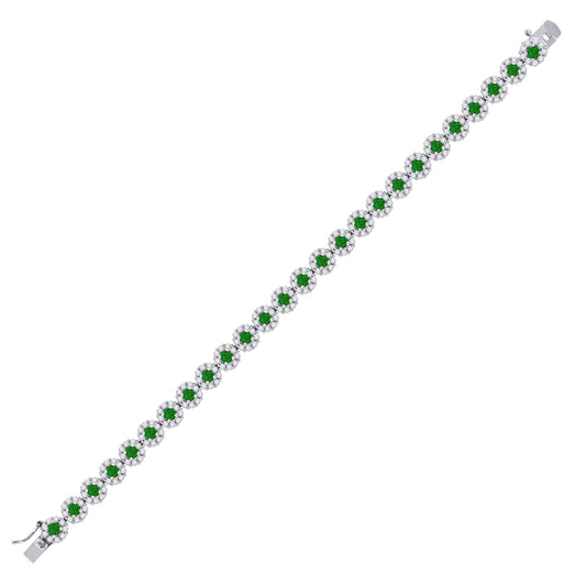 925 Sterling Silver Cz Flower Bracelet 7"