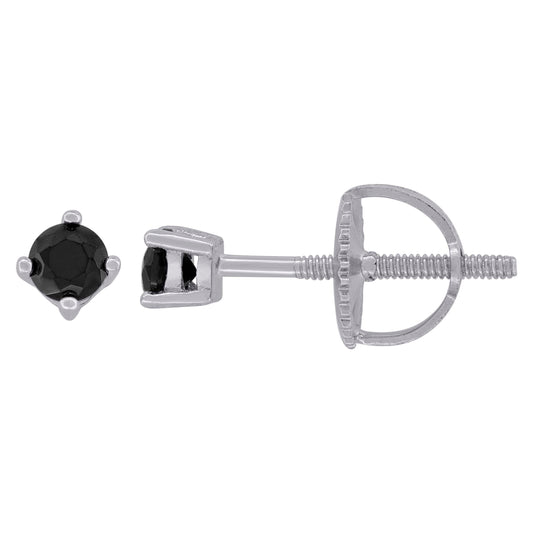 925 Silver 3mm Cz Round Screwback Earrings - Black