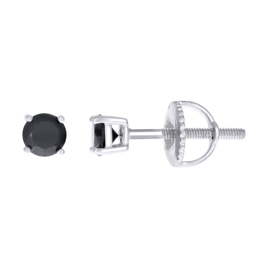 925 Silver 4mm Cz Round Screwback Earrings - Black