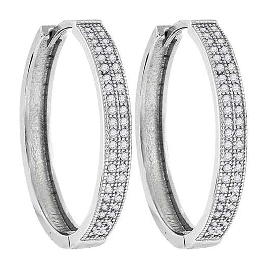 925 Sterling Silver 27mm Cz Hoop Earrings
