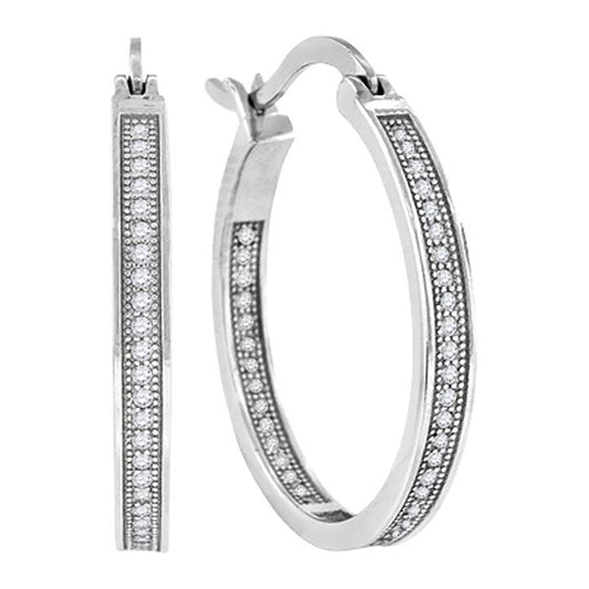 925 Sterling Silver 14mm Cz Hoop Earrings