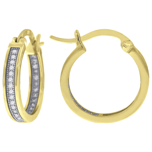 925 Sterling Silver 14mm Cz Hoop Earrings