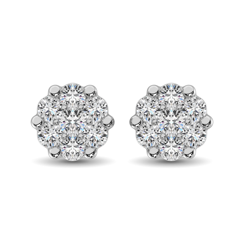 Sterling Silver 1/10 Ct.Tw. Diamond Flower Studs Earrings