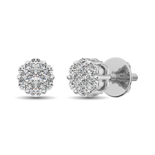 14K White Gold 1/4 Ct.Tw. Diamond Flower Studs Earrings