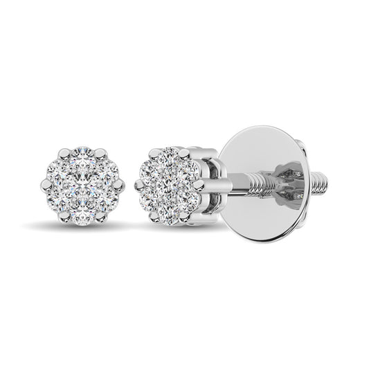14K White Gold 1/3 Ct.Tw. Diamond Flower Studs Earrings