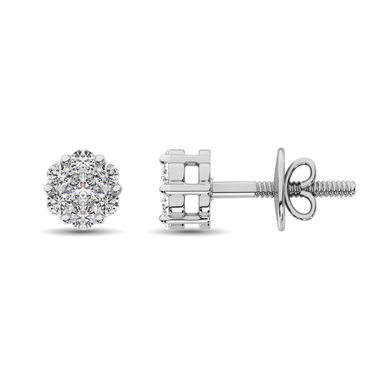14K White Gold 1/3 Ct.Tw. Diamond Flower Studs Earrings