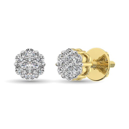 Diamond 1/2 Ct.Tw. Cluster Earrings in 14K Yellow Gold