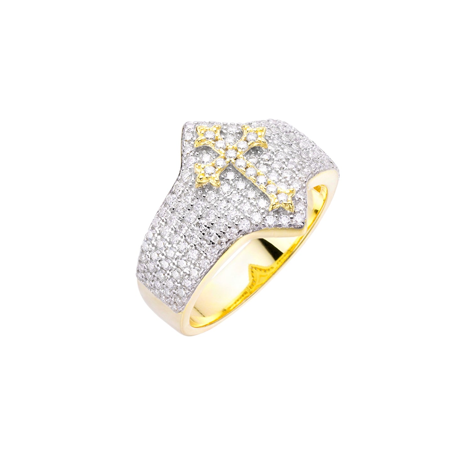 Sterling Silver Round Moissanite Cross Religious Sz 9 Mens Ring RP+GP 1-1/5 Cttw