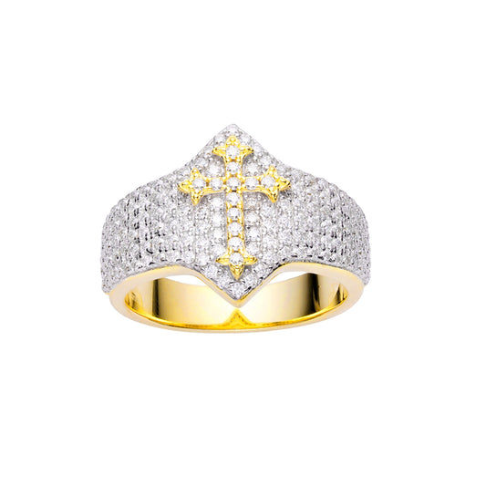 Sterling Silver Round Moissanite Cross Religious Sz 9 Mens Ring RP+GP 1-1/5 Cttw