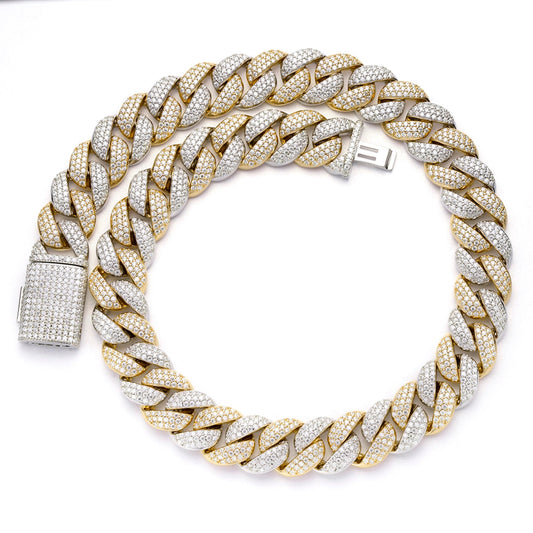 S.Silver Moissanite 20Mm Cuban Chain 22 Inch RP+GP 50-1/4 Cttw