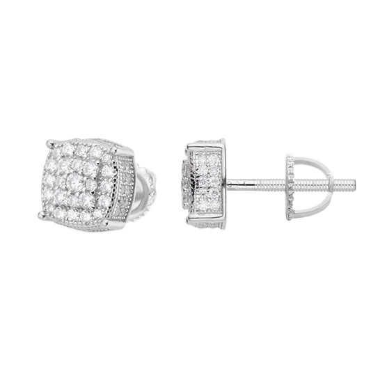 S.Silver Round Moissanite Square Shape Stud Earrings RP 7/8 Cttw