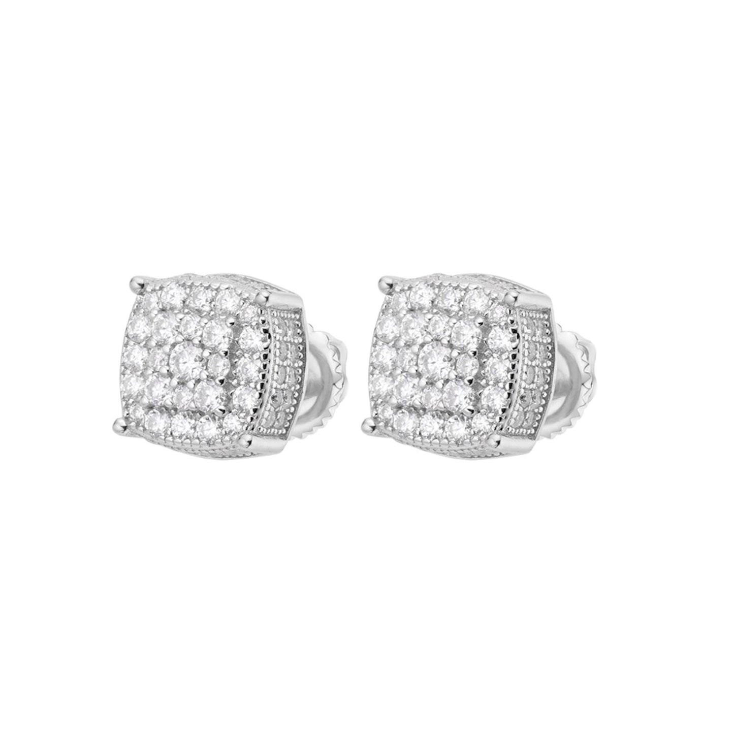 S.Silver Round Moissanite Square Shape Stud Earrings RP 7/8 Cttw