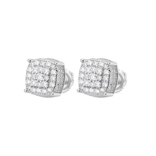 S.Silver Round Moissanite Square Shape Stud Earrings RP 7/8 Cttw