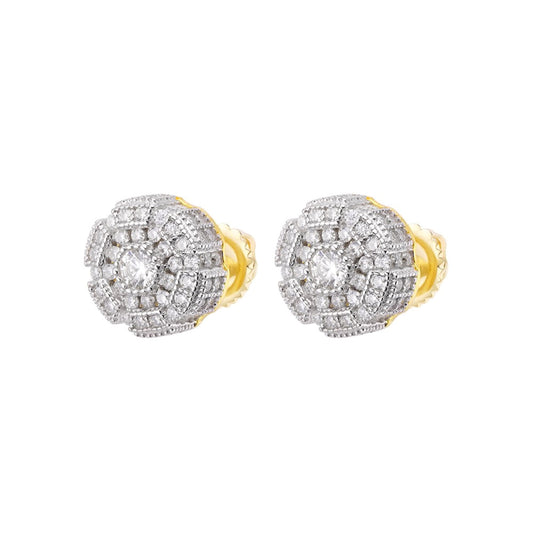 S.Silver Moissanite Designer Stud Earrings RP+GP 1-1/3 Cttw