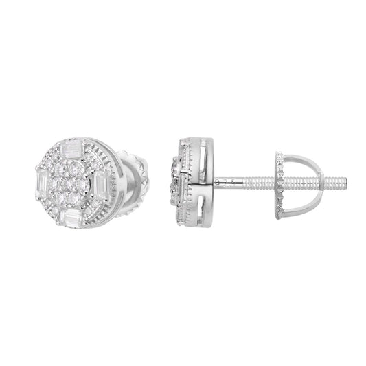 S.Silver Round Baguette Moissanite Designer Stud Earrings RP 5/8 Cttw