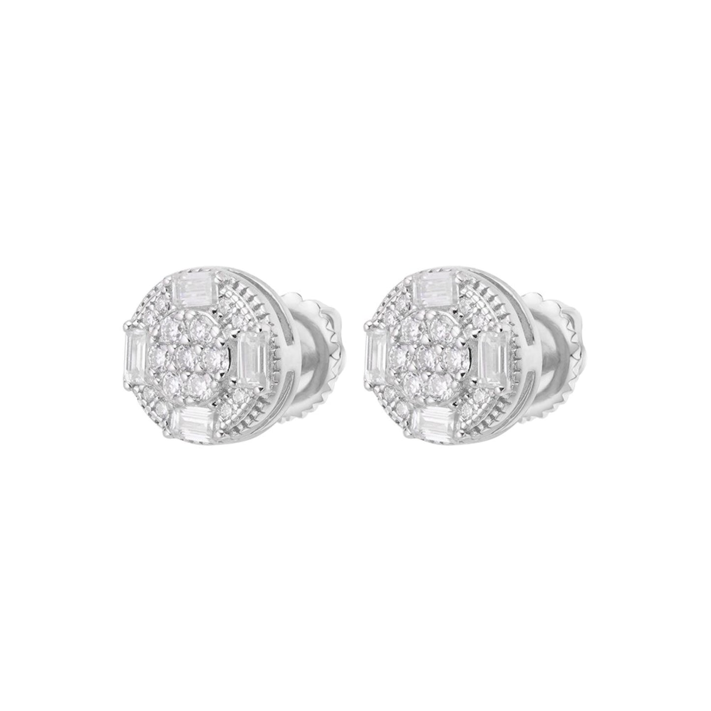 S.Silver Round Baguette Moissanite Designer Stud Earrings RP 5/8 Cttw