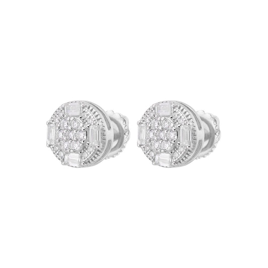 S.Silver Round Baguette Moissanite Designer Stud Earrings RP 5/8 Cttw