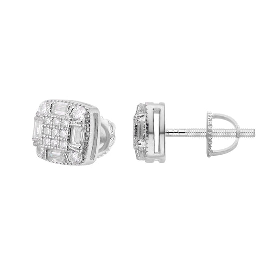 S.Silver Round Baguette Moissanite Square Shape Stud Earrings RP 3/4 Cttw