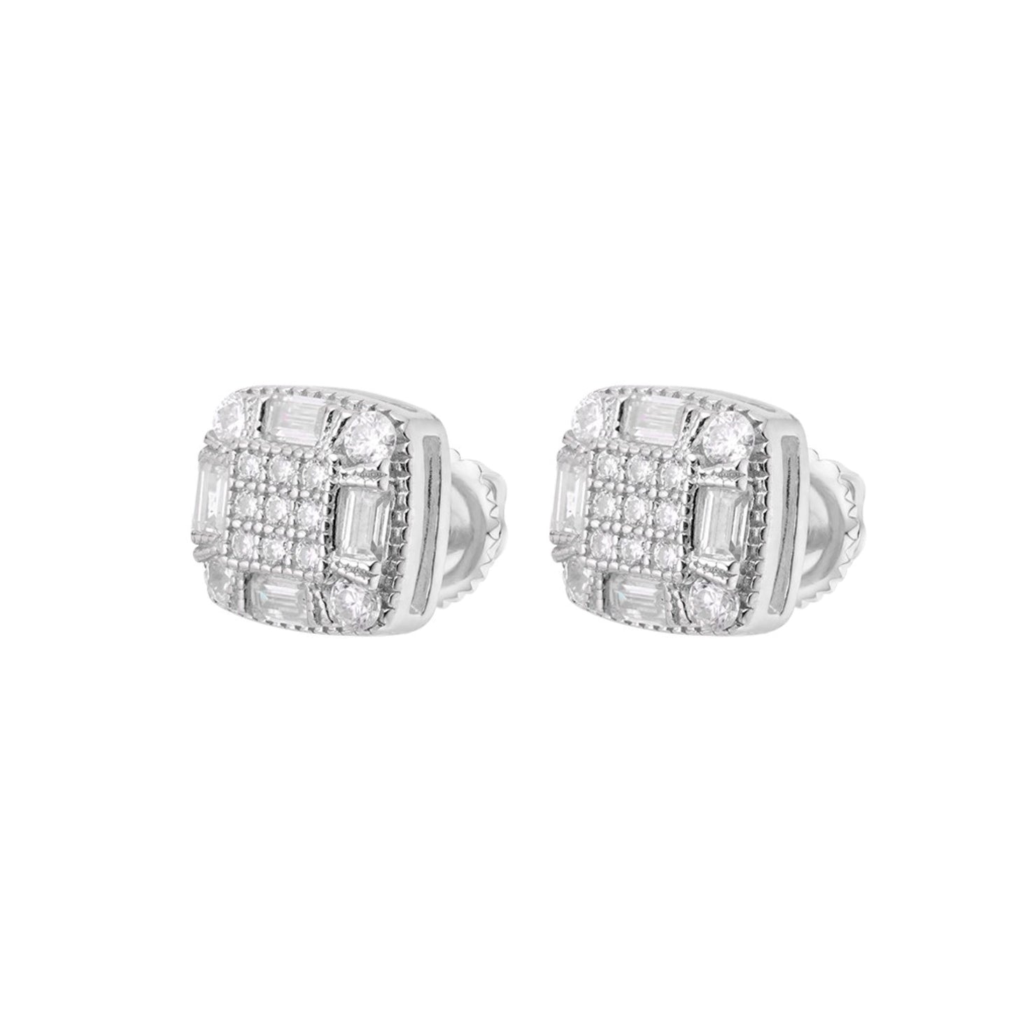 S.Silver Round Baguette Moissanite Square Shape Stud Earrings RP 3/4 Cttw
