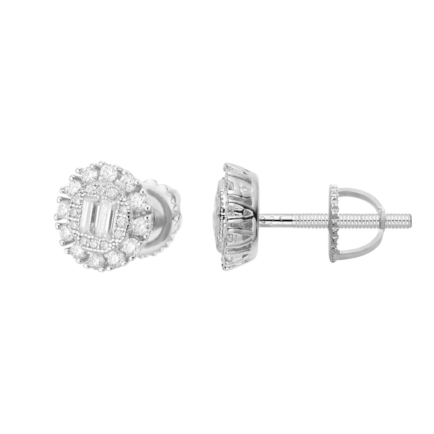 Sterling Silver Round Baguette Moissanite Designer Stud Earrings RP 5/8 Cttw