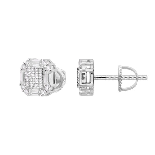 S.Silver Round Baguette Moissanite Designer Stud Earrings RP 7/8 Cttw