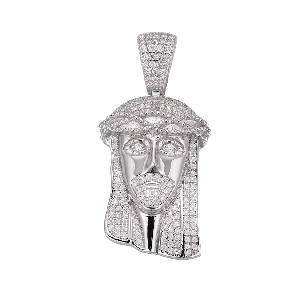 Sterling Silver Moissanite Jesus Face 3d Enamel Religious Pendant 1 Cttw RP