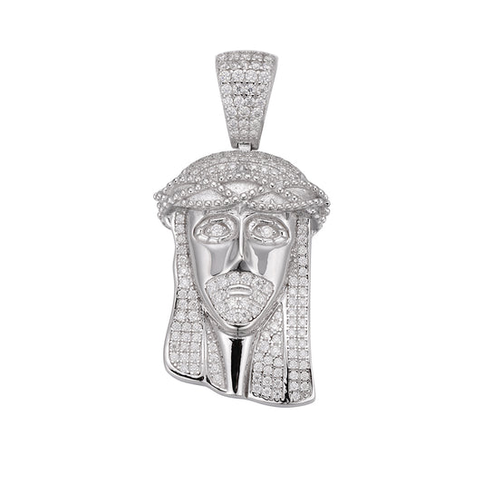 Sterling Silver Moissanite Jesus Face 3d Enamel Religious Pendant 1 Cttw RP