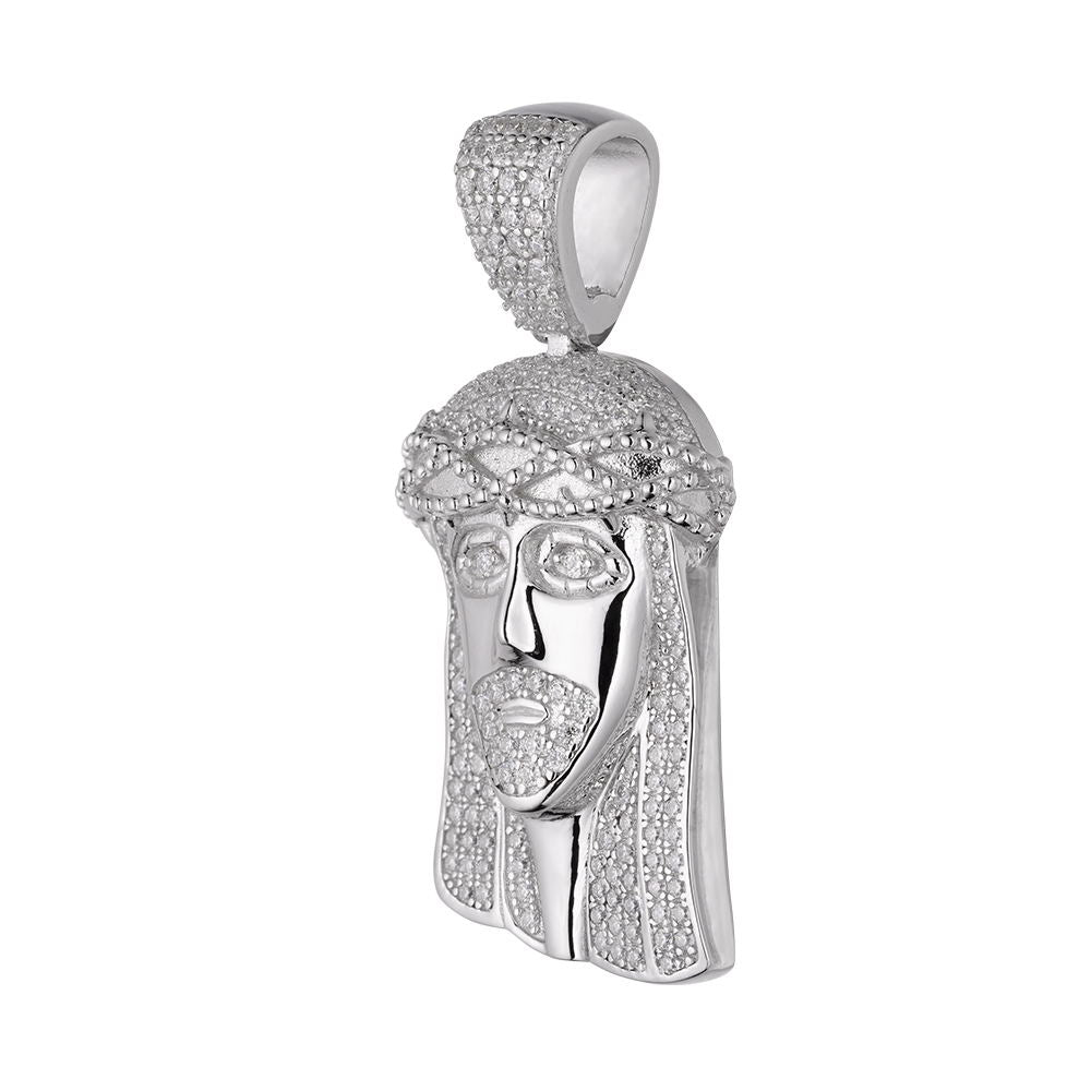 Sterling Silver Moissanite Jesus Face 3d Enamel Religious Pendant 1 Cttw RP