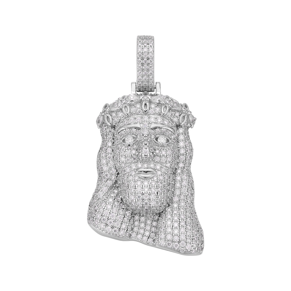 Sterling Silver Moissanite Jesus Face Religious Pendant RP 3-1/3 Cttw