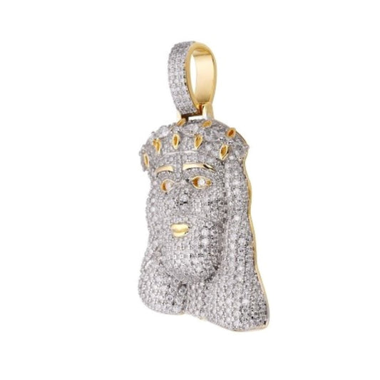 Sterling Silver Moissanite Jesus Face Religious Pendant RP+GP 3-1/3 Cttw