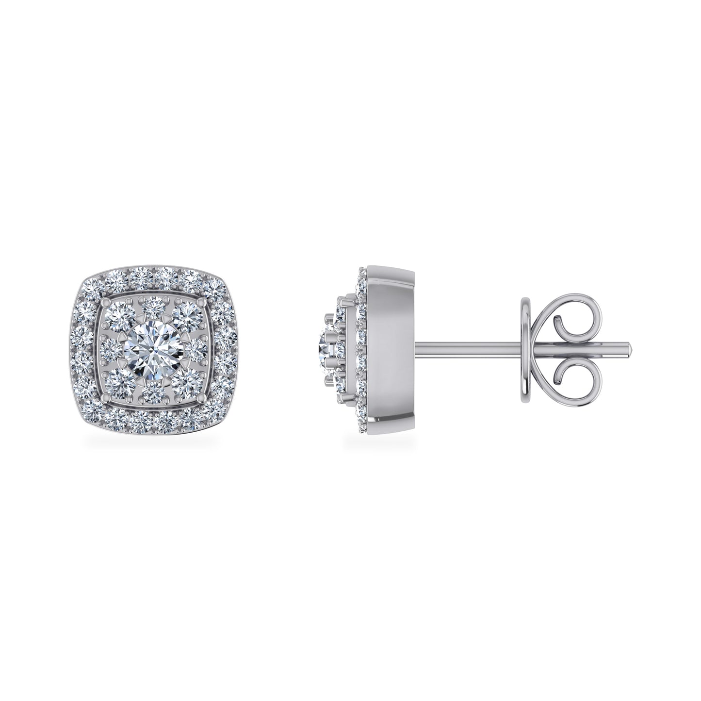 14K White Gold Round Moissanite Square Shape Womens Stud Earrings 5/8 Cttw