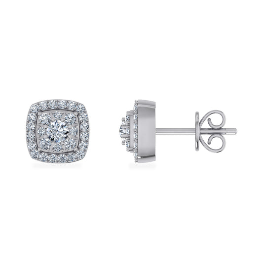 14K White Gold Round Moissanite Square Shape Womens Stud Earrings 5/8 Cttw