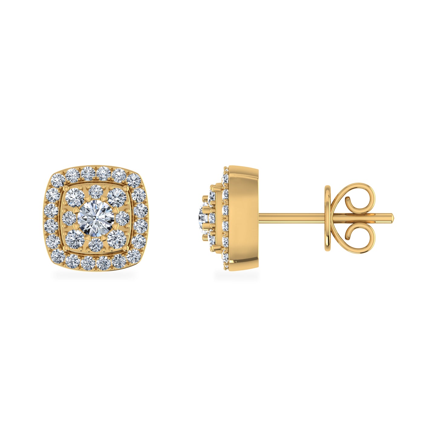 14K Yellow Gold Round Moissanite Square Shape Womens Stud Earrings 5/8 Cttw