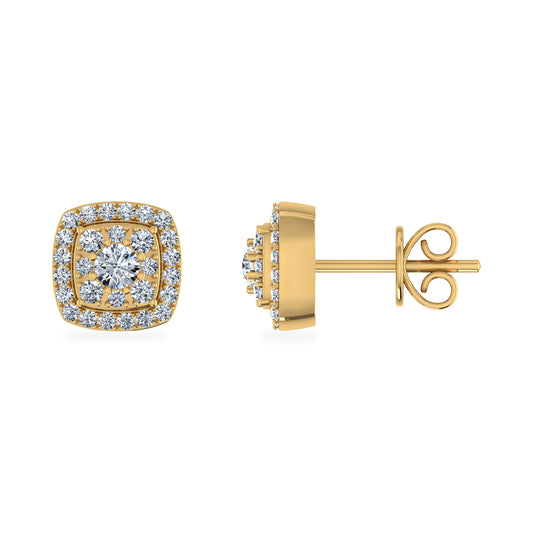 14K Yellow Gold Round Moissanite Square Shape Womens Stud Earrings 5/8 Cttw