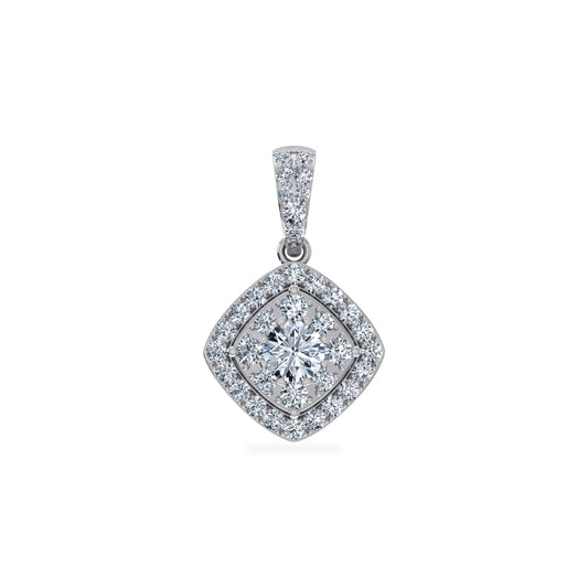 14K White Gold Round Moissanite Square Shape Womens Designer Pendants 1 Cttw