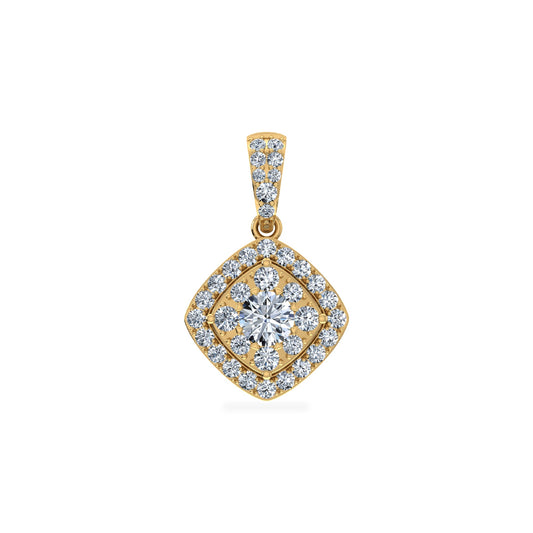14K Yellow Gold Round Moissanite Square Shape Womens Designer Pendants 1 Cttw