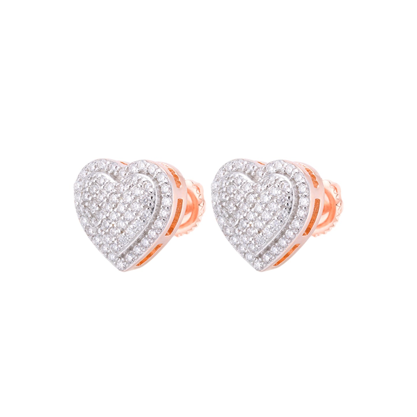 S.Silver Round Moissanite Heart Shape Cluster Stud Earrings RP+PP 5/8 Cttw