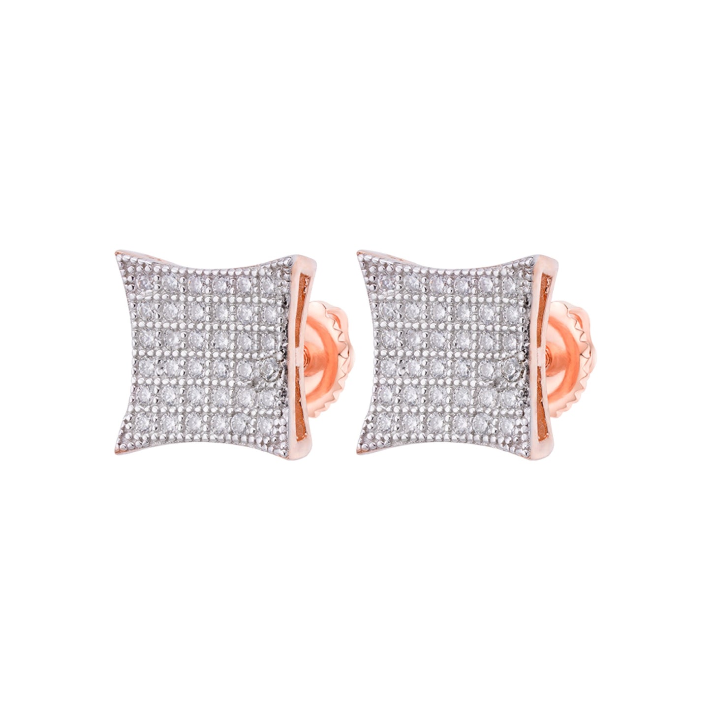 S.Silver Round Moissanite Square Shape Cluster Stud Earrings RP+PP 1/2 Cttw