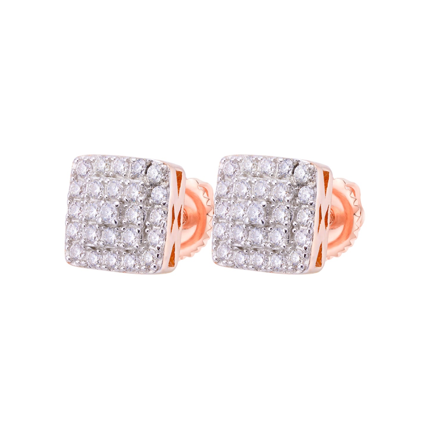 S.Silver Round Moissanite Square Shape Cluster Stud Earrings RP+PP 1/2 Cttw