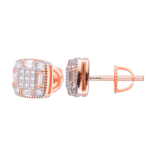 S.Silver Round Baguette Moissanite Square Shape Stud Earrings RP+PP 3/4 Cttw