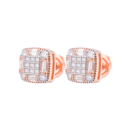 S.Silver Round Baguette Moissanite Square Shape Stud Earrings RP+PP 3/4 Cttw